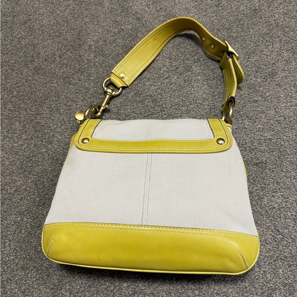 RARE VINTAGE COACH BAG Off WHITE CANVAS GREEN LEATHER LEGACY ALI SLIM FLAP 10828 - Picture 2 of 6